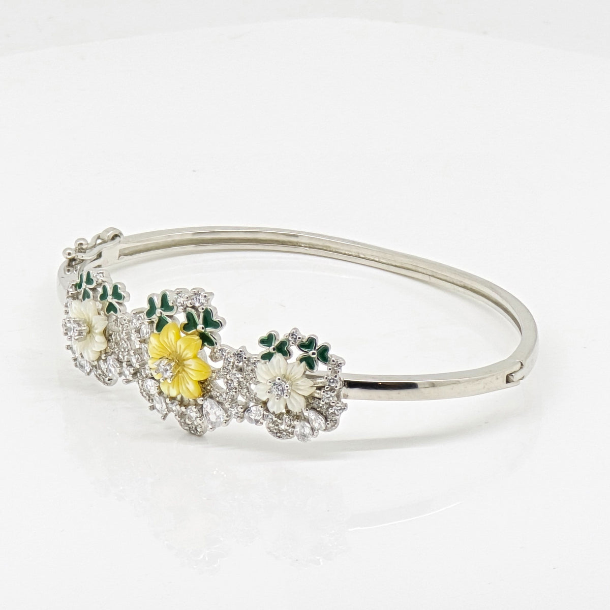 Silver Kada Bracelet with MOP Flowers
