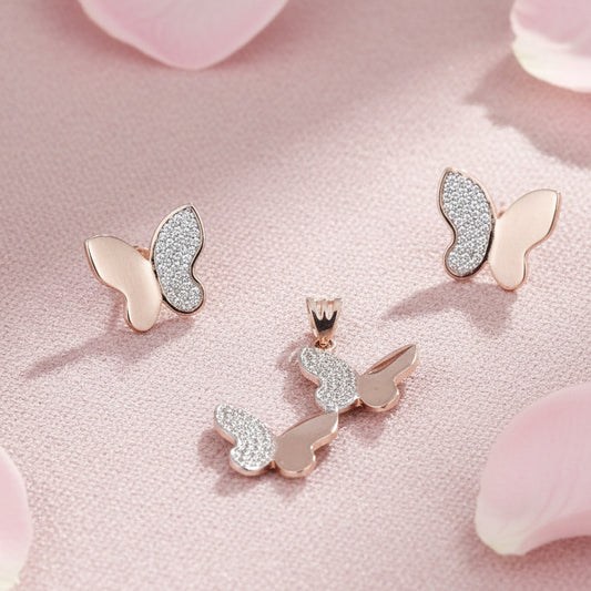 Silver Butterfly Pendant Set 925