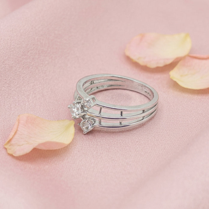 Sparkling Triple Band Silver Ring