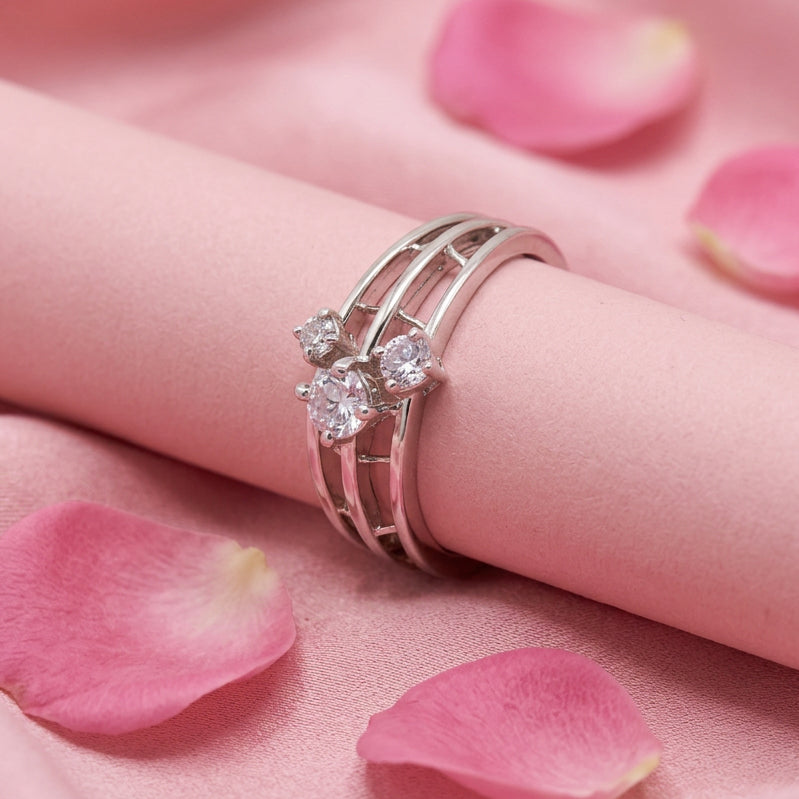 Sparkling Triple Band Silver Ring