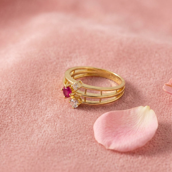 Gold Accented Multi-Band Silver Ring