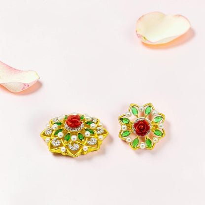 Gold Rose & Emerald Bracelet Ring Set