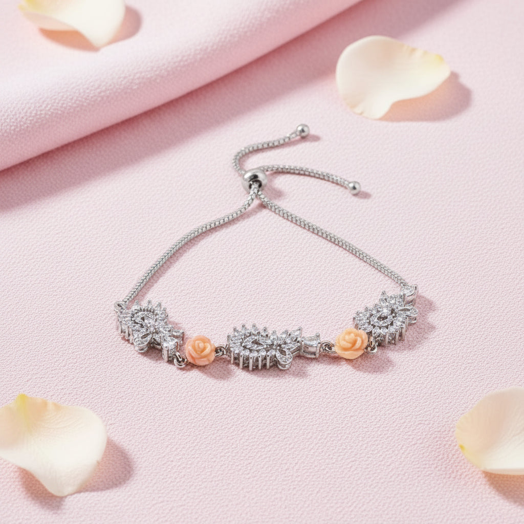Silver Rose Bracelet & Ring Set