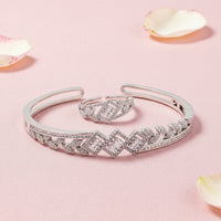 Silver Bracelet Ring Set Diamond Accent