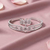 Silver Bracelet Ring Set - Floral CZ