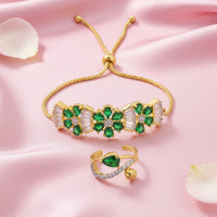 Gold Emerald & Diamond Bracelet Ring Set