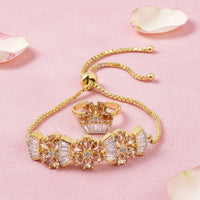 Gold Bracelet Ring Set with Champagne Gems