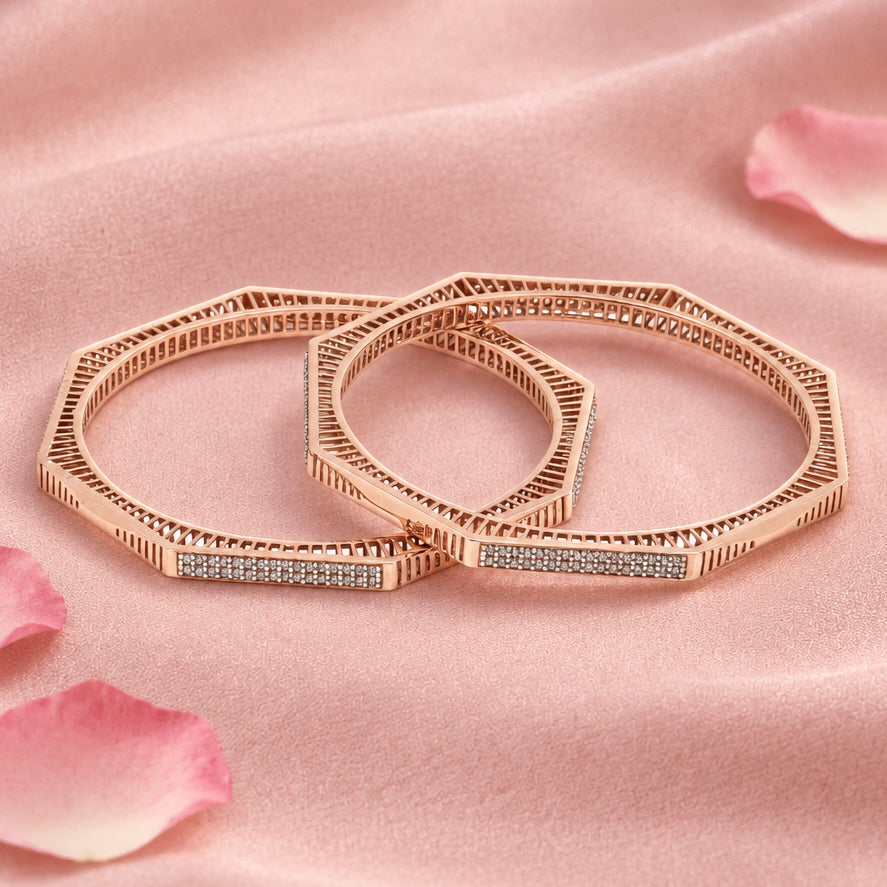 Geometric Silver Bangle Set