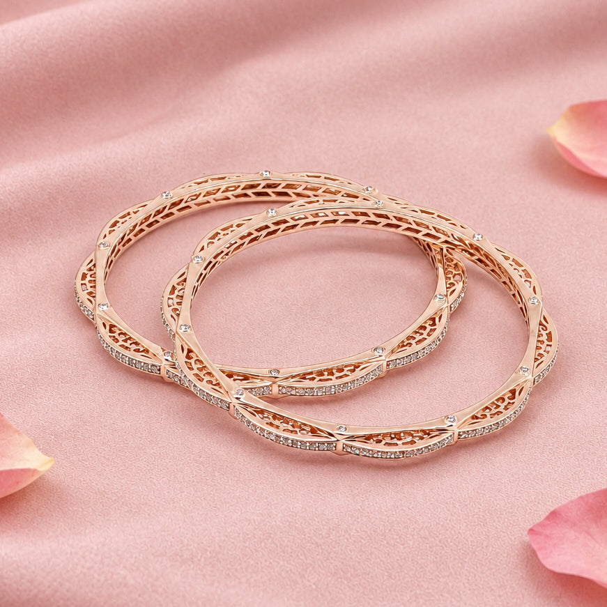 Rose Gold Filigree Silver Bangle