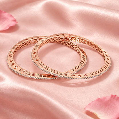 Rose Gold Tone Silver Bangle Set