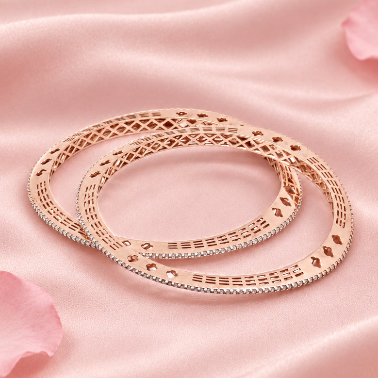 Rose Gold Tone Silver Bangle Set