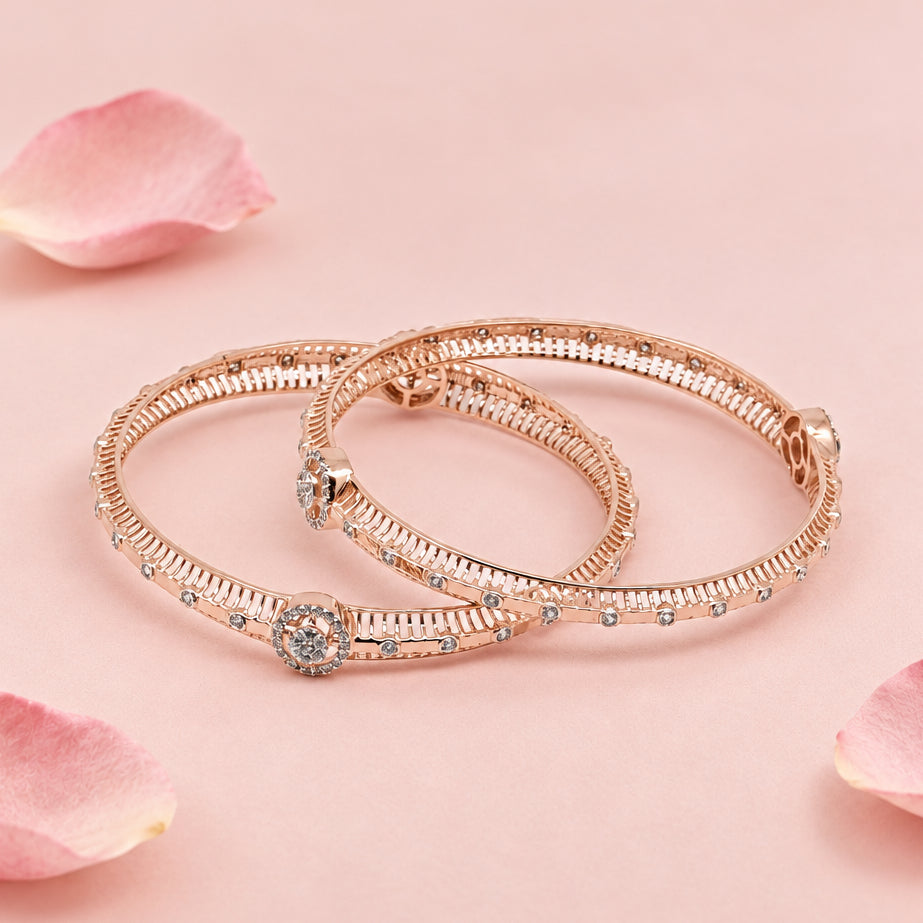 Rose Gold Silver Bangle Set