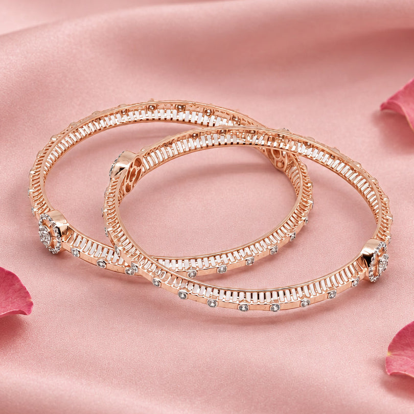 Rose Gold Silver Bangle Set