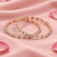 Rose Gold Tone Silver Bangle Set