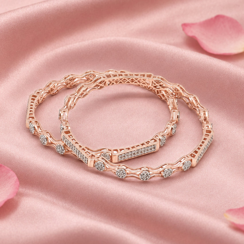 Rose Gold Tone Silver Bangle Set