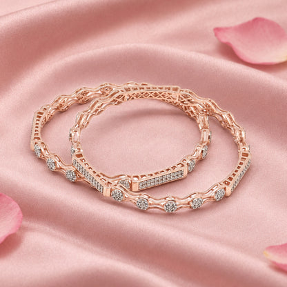 Rose Gold Tone Silver Bangle Set
