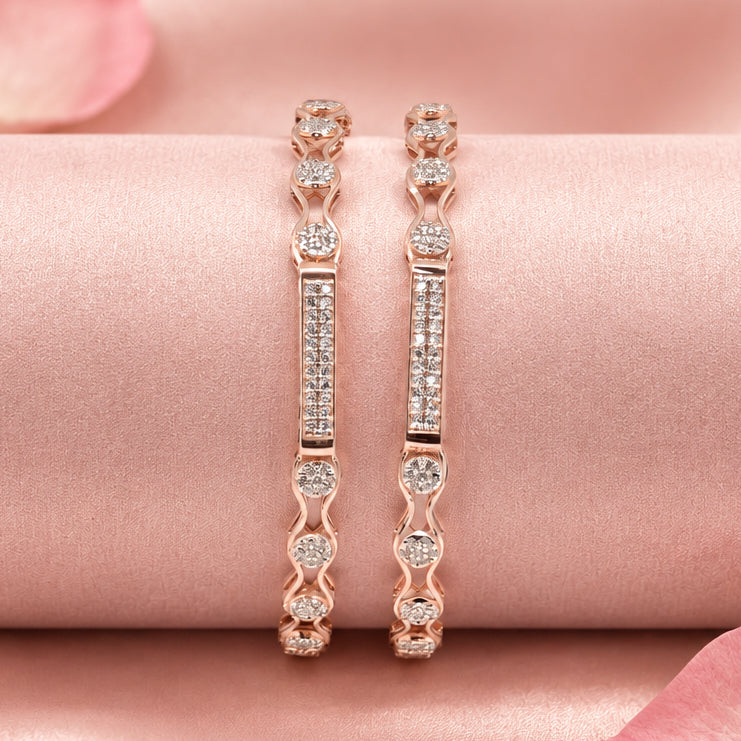 Rose Gold Tone Silver Bangle Set