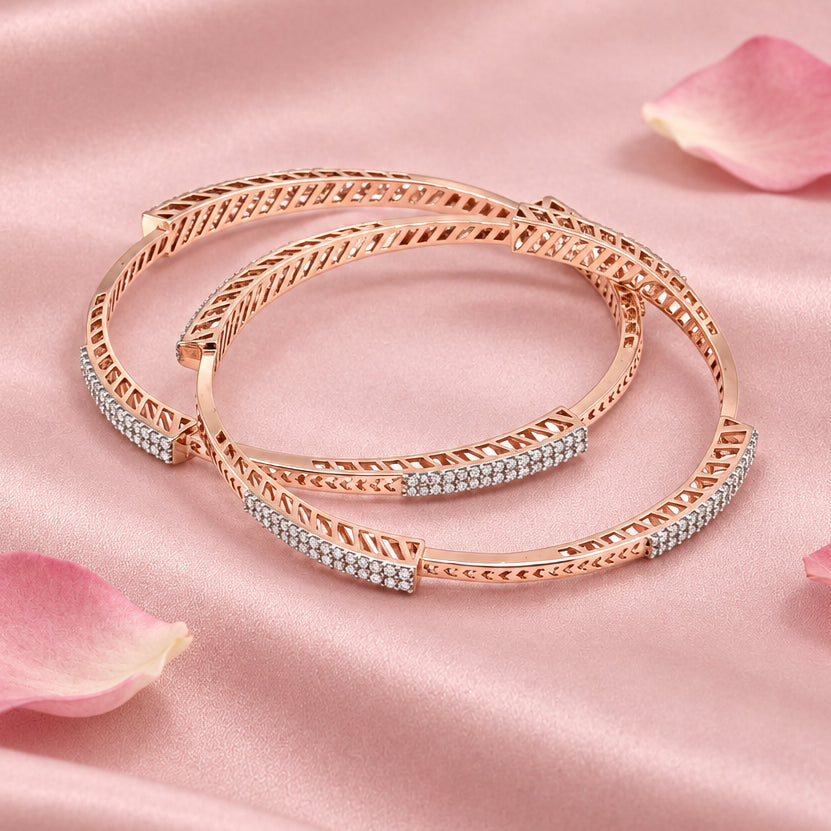 Rose Tone Silver Bangle Set