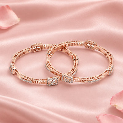 Rose Tone Silver Bangle Set