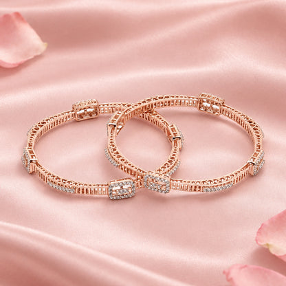 Rose Tone Silver Bangle Set