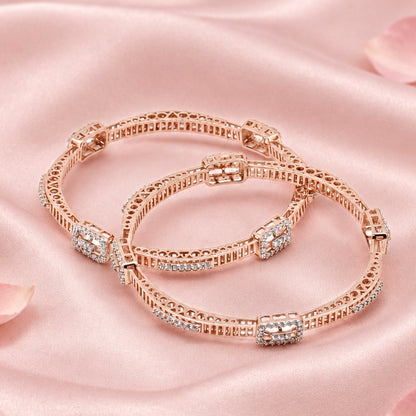 Rose Tone Silver Bangle Set