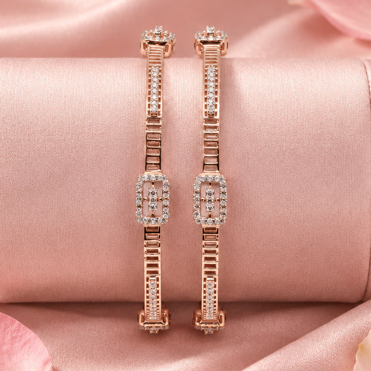 Rose Tone Silver Bangle Set