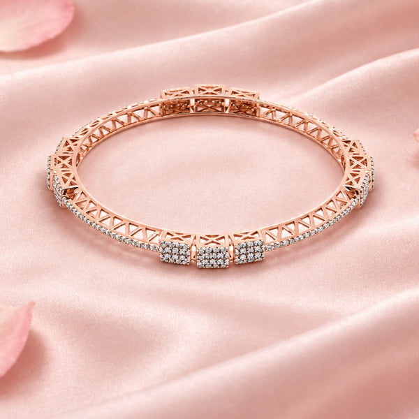Rose Tone Geometric Silver Bangle