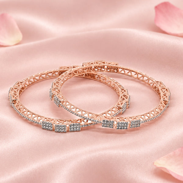Rose Tone Geometric Silver Bangle