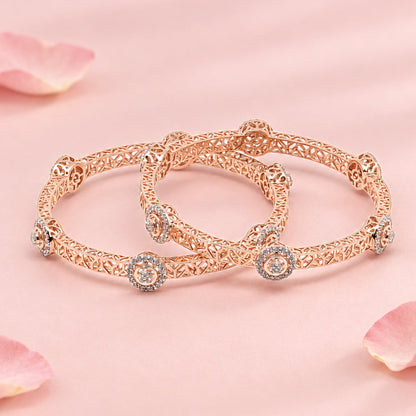 Rose Gold Filigree Silver Bangle Set