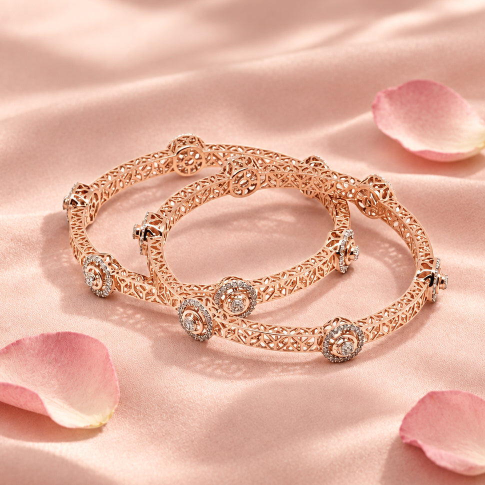 Rose Gold Filigree Silver Bangle Set