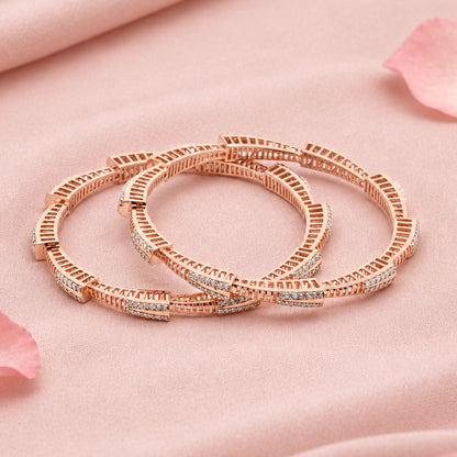 Rose Gold Tone Silver Bangle Set