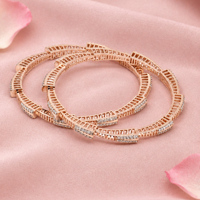 Rose Gold Tone Silver Bangle Set