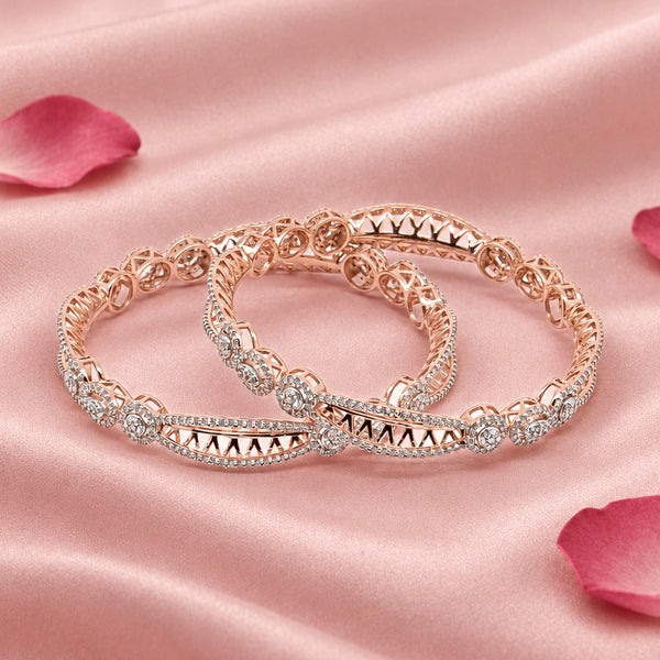 Rose Gold Tone Silver Bangle Set