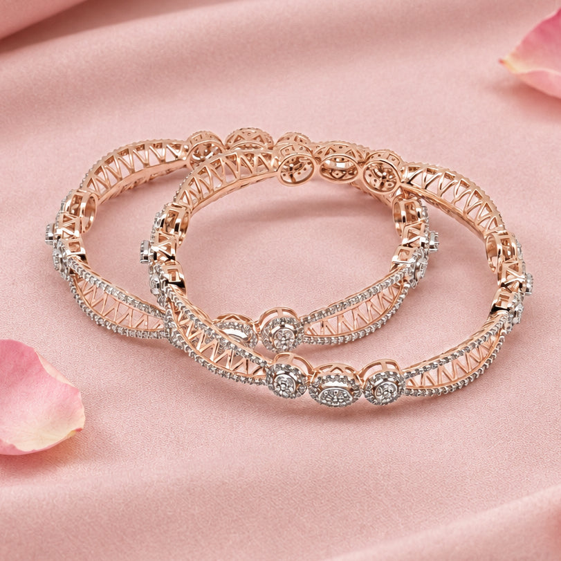Rose Gold Tone Silver Bangle Set