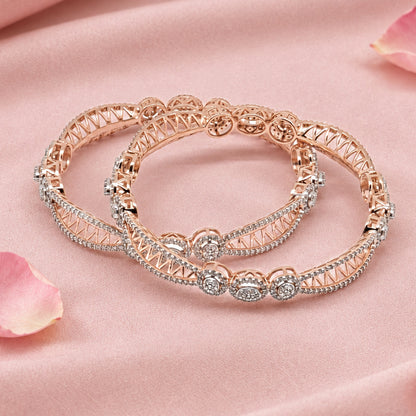 Rose Gold Tone Silver Bangle Set