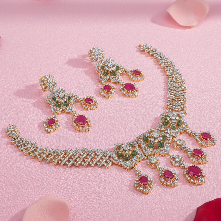 Sterling Silver Ruby Necklace Set