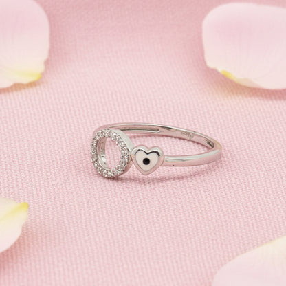 Sterling Silver Open Circle and Heart Meena Ring with CZ Accent