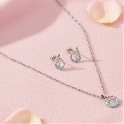 Sterling Silver Whale Tail Pendant Set