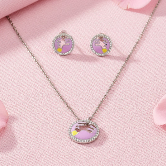 Silver Enamel Necklace Set 925