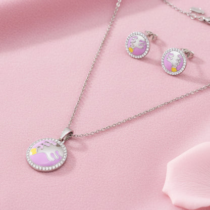 Silver Enamel Necklace Set 925