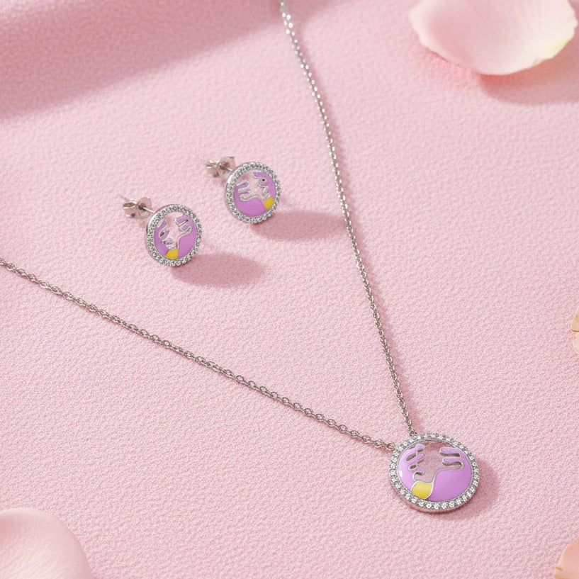 Silver Enamel Necklace Set 925