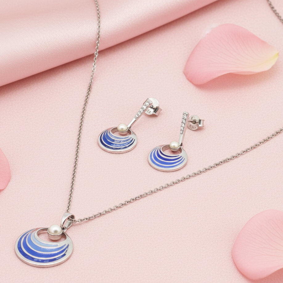Sterling Silver Mina Pendant and Earring Set
