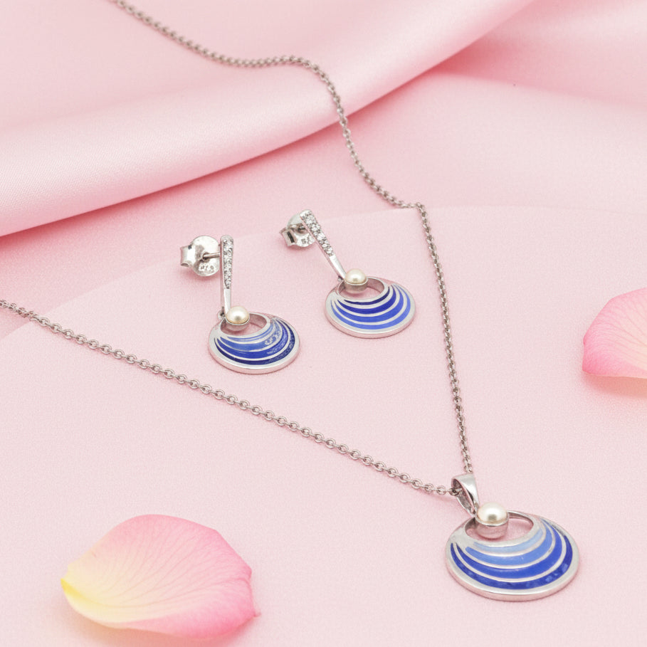 Sterling Silver Mina Pendant and Earring Set