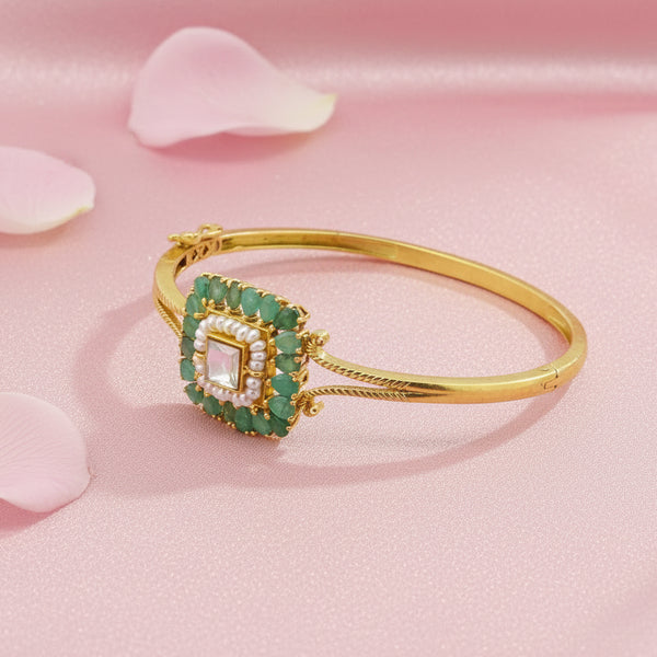 Gold Tone Green Stone Bangle Bracelet