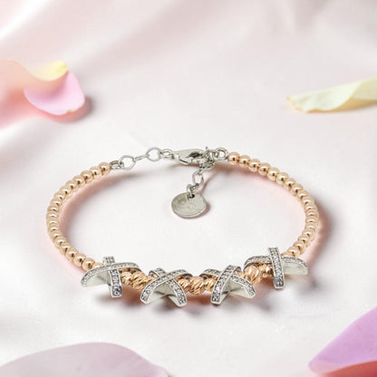 92.5 Sterling Silver & Rose Gold X  Jumper Bracelet