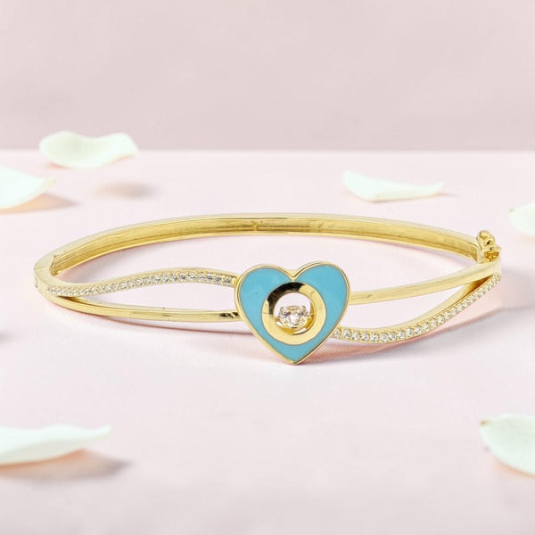 Gold Plated Heart Kada Bracelet with Diamonds