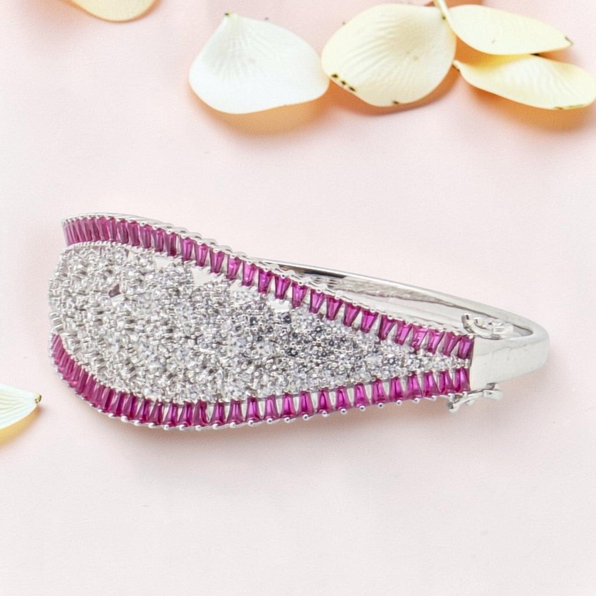Silver Kada Bracelet 92.5 with Pink CZ