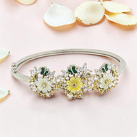 Silver Kada Bracelet with MOP Flowers