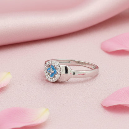 Blue Enamel Clover Meena Ring with Diamonds