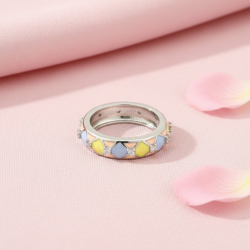 Pastel Meena Ring with Diamonds